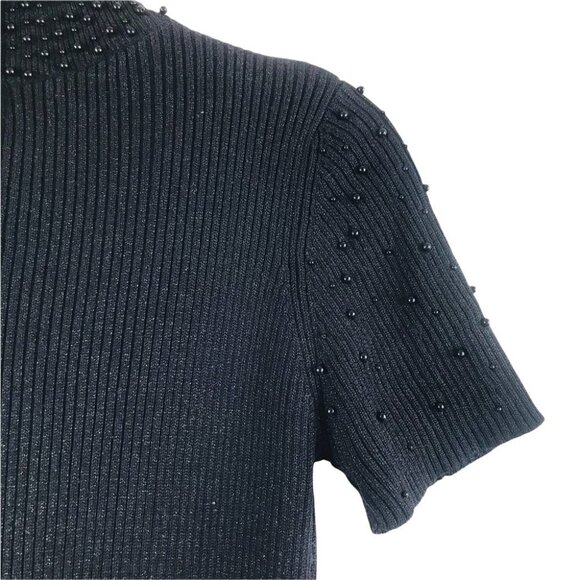 NEK Northeast Knitters Knit Black Glitter Pearl Embellished Mock Neck Top S - Picture 13 of 14
